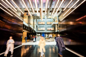 A busy office building atrium