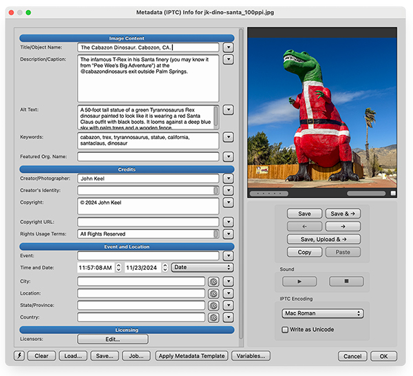 screenshot of Photo Mechanic IPTC Info 